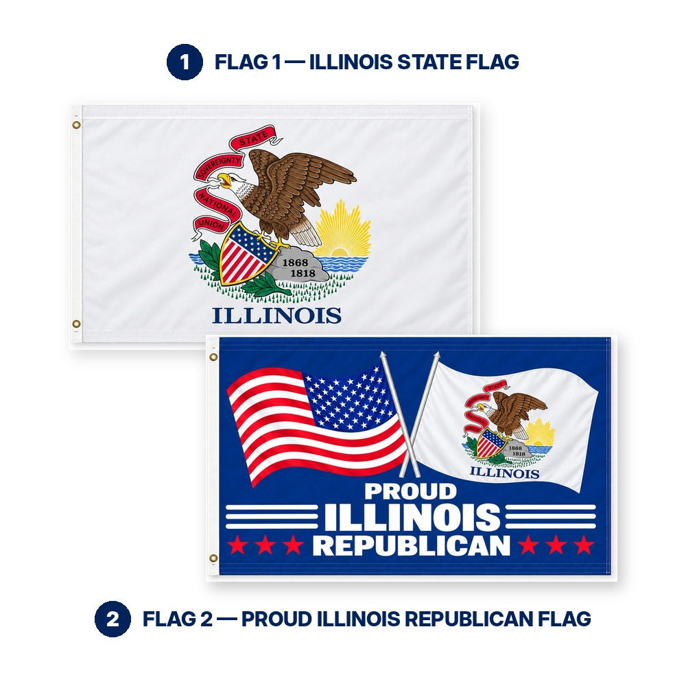 Illinois State Flag and Proud Illinois Republican Flag 3x5 2-Pack features and size details