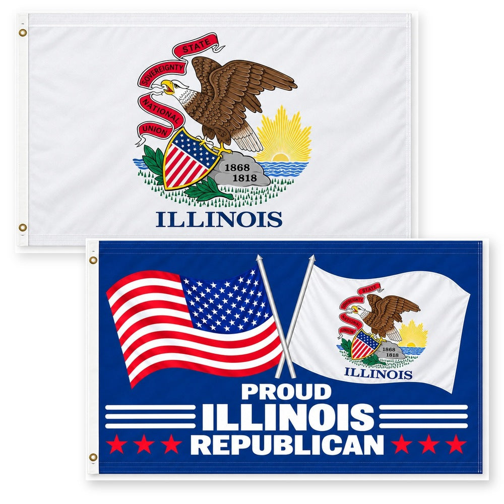 Illinois State Flag and Proud Illinois Republican Flag 3x5 2-Pack