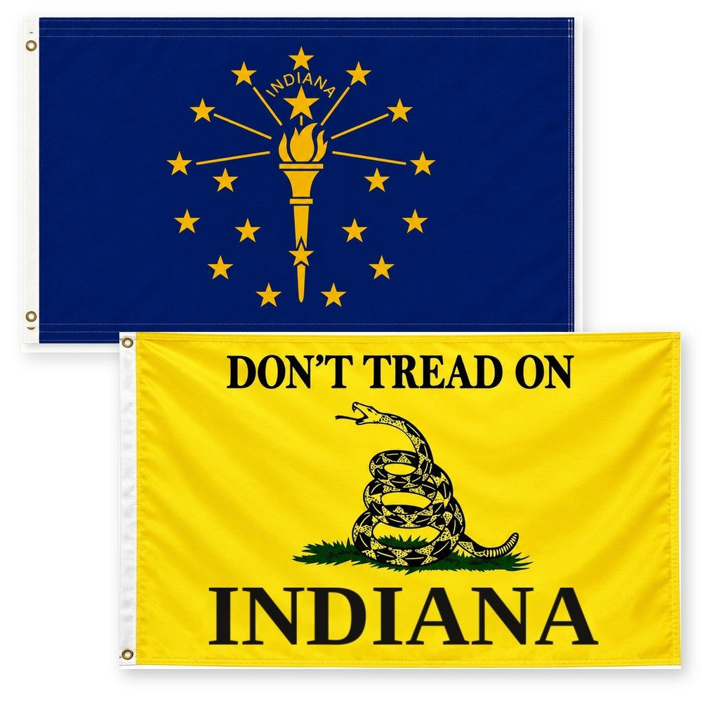 Indiana State Flag and Don't Tread on Indiana Flag 3x5 2-Pack