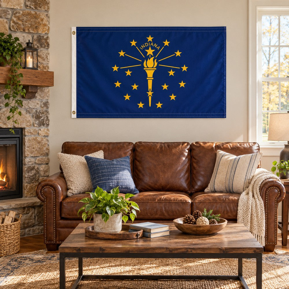 Indiana State Flag 3x5 displayed outdoors