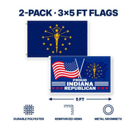 Indiana State Flag and Proud Indiana Republican Flag 3x5 2-Pack features and size details