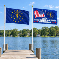 Indiana State Flag and Proud Indiana Republican Flag 3x5 2-Pack displayed outdoors