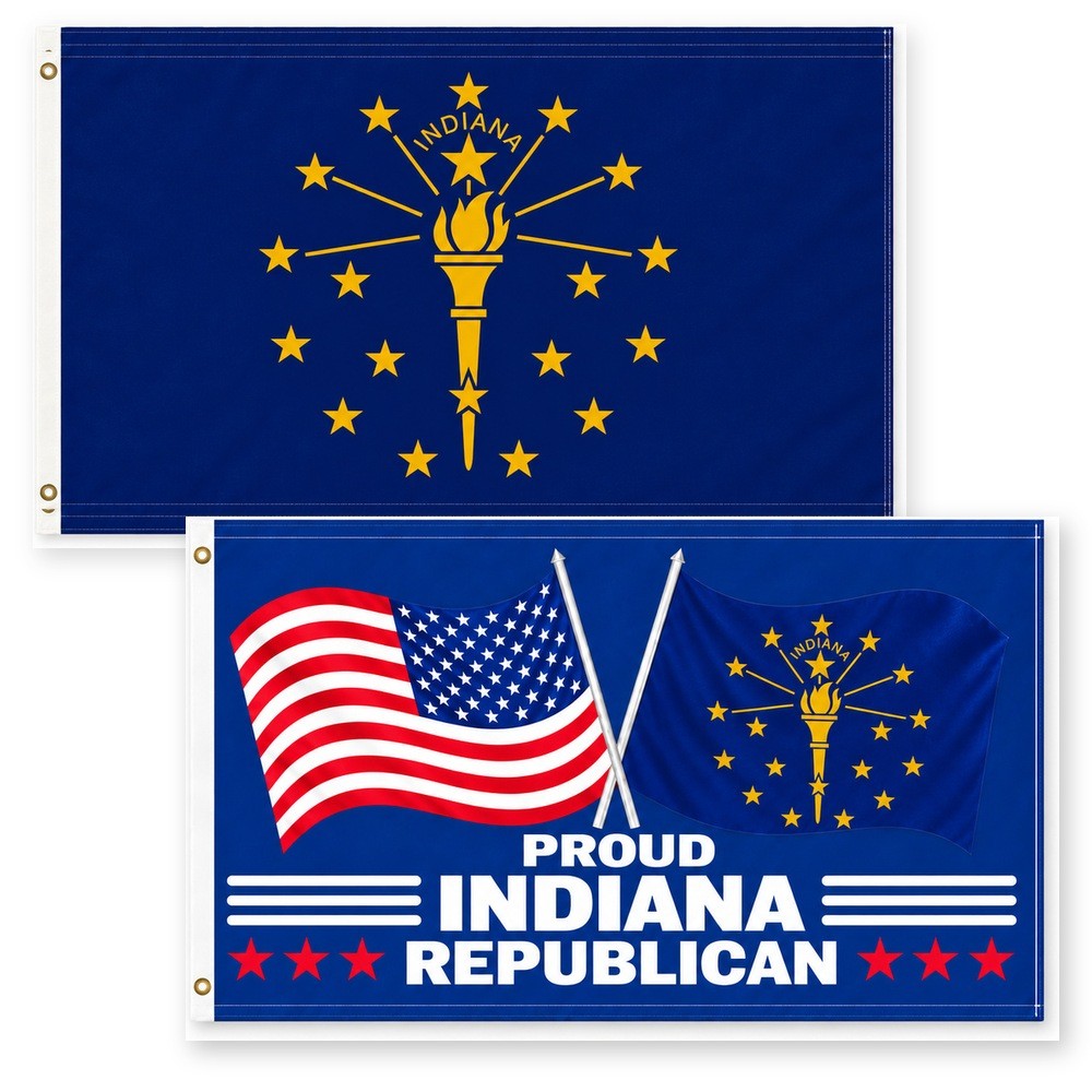 Indiana State Flag and Proud Indiana Republican Flag 3x5 2-Pack