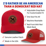 I'd Rather Be an American than a Democrat Red Hat with Tan Circle Patch, Trump 2024