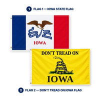 Iowa State Flag and Don't Tread on Iowa Flag 3x5 2-Pack features and size details