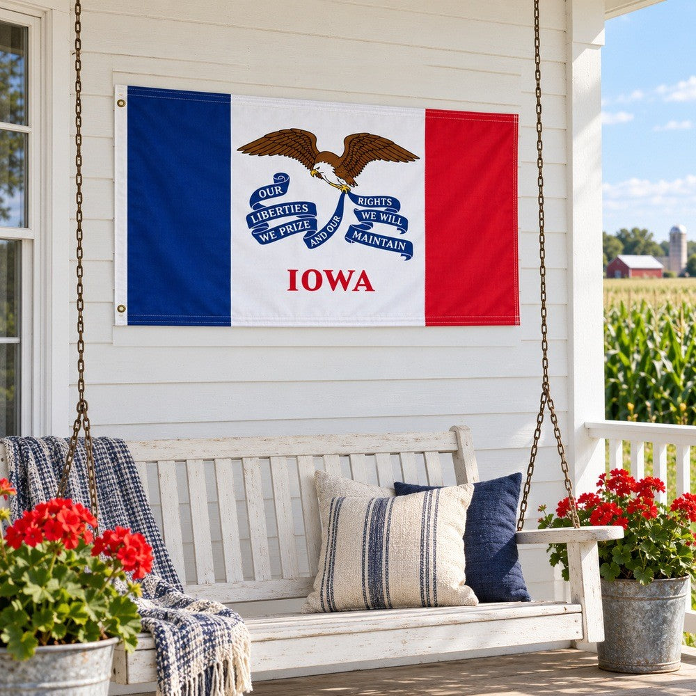 Iowa State Flag 3x5 displayed outdoors