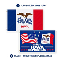 Iowa State Flag and Proud Iowa Republican Flag 3x5 2-Pack features and size details
