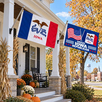 Iowa State Flag and Proud Iowa Republican Flag 3x5 2-Pack displayed outdoors