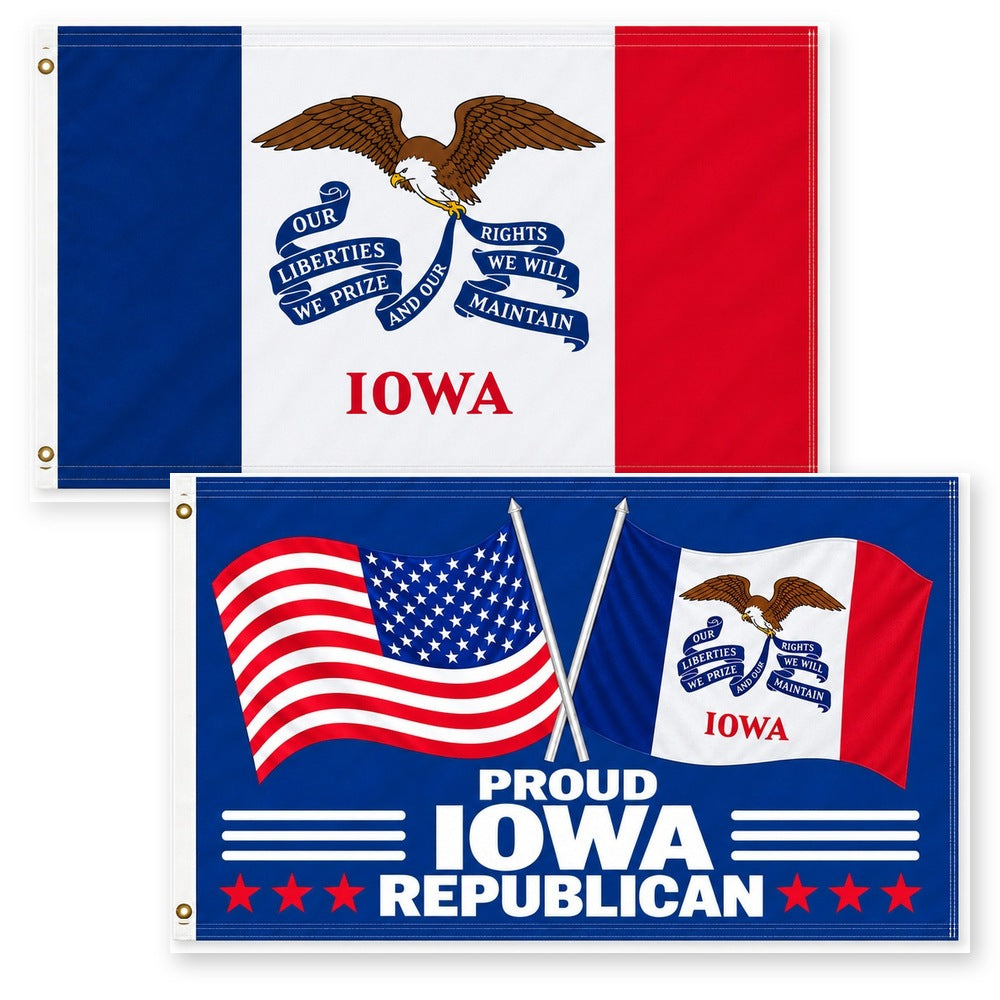 Iowa State Flag and Proud Iowa Republican Flag 3x5 2-Pack
