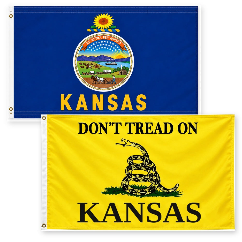 Kansas State Flag and Don't Tread on Kansas Flag 3x5 2-Pack