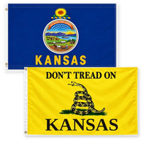 Kansas State Flag and Don't Tread on Kansas Flag 3x5 2-Pack