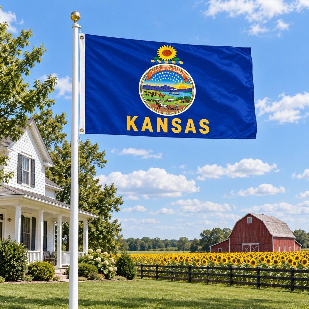 Kansas State Flag 3x5 displayed outdoors