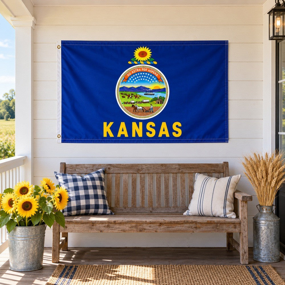 Kansas State Flag 3x5 displayed outdoors
