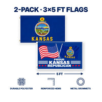 Kansas State Flag and Proud Kansas Republican Flag 3x5 2-Pack features and size details