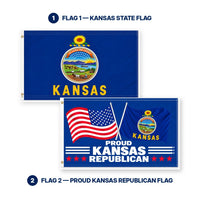 Kansas State Flag and Proud Kansas Republican Flag 3x5 2-Pack features and size details