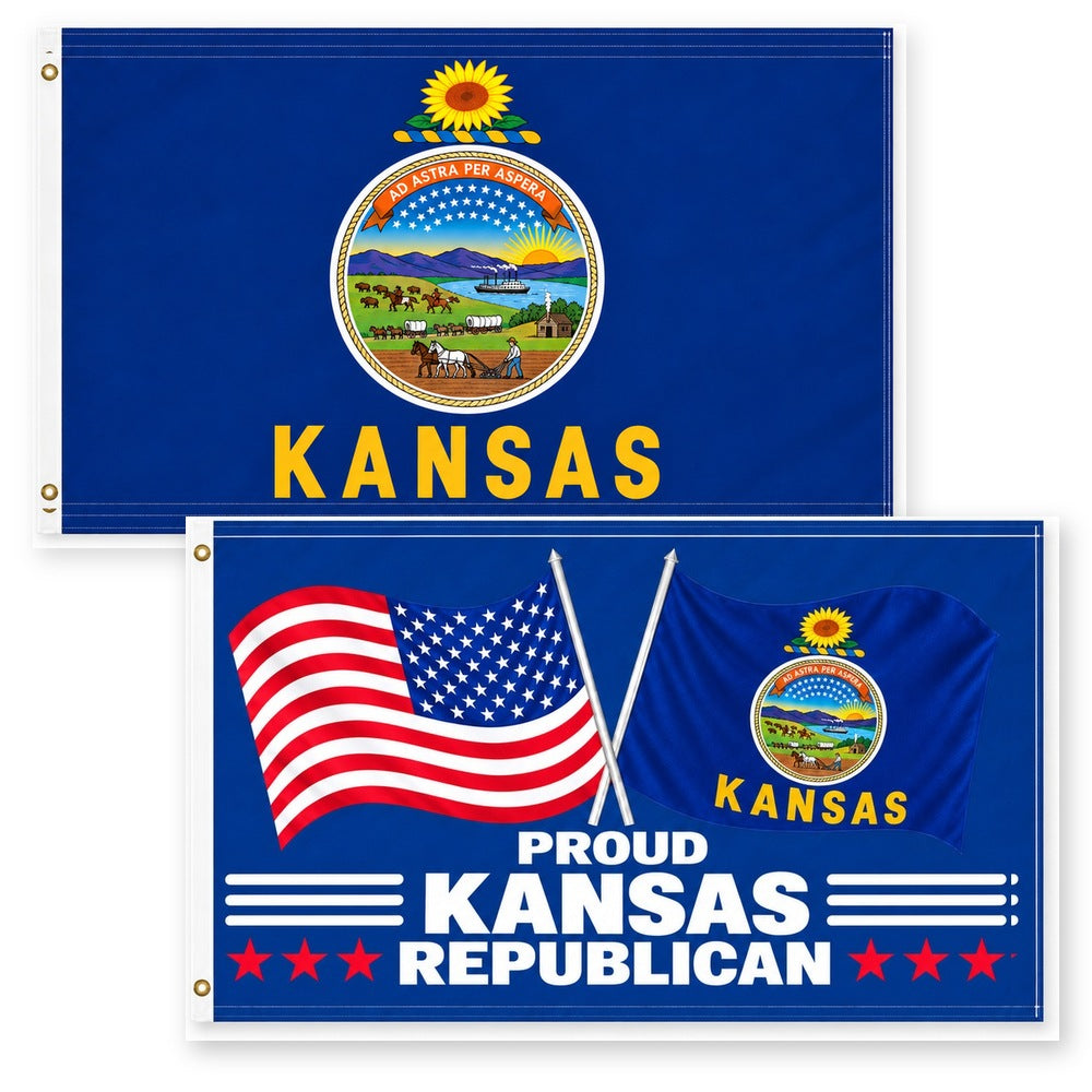 Kansas State Flag and Proud Kansas Republican Flag 3x5 2-Pack