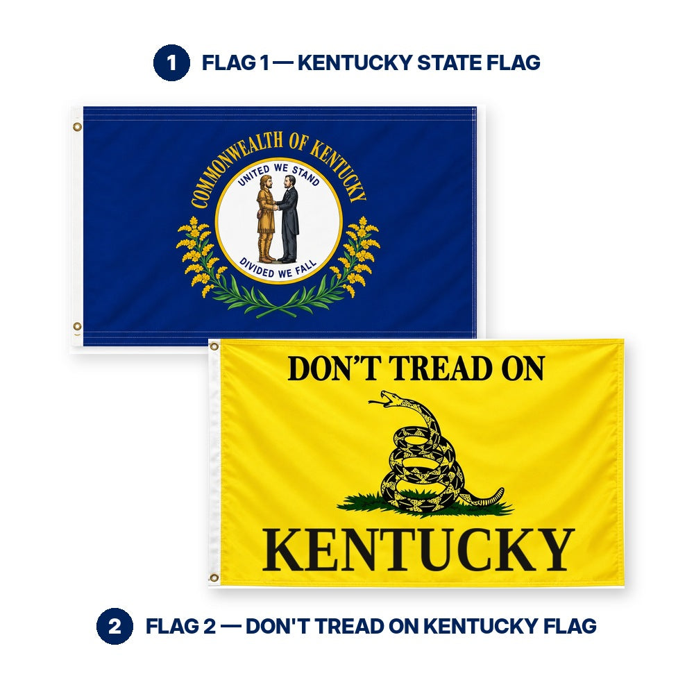 Kentucky State Flag and Don't Tread on Kentucky Flag 3x5 2-Pack features and size details