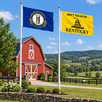 Kentucky State Flag and Don't Tread on Kentucky Flag 3x5 2-Pack displayed outdoors