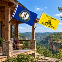 Kentucky State Flag and Don't Tread on Kentucky Flag 3x5 2-Pack displayed outdoors