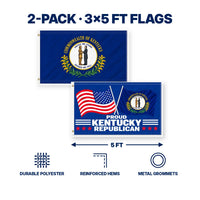 Kentucky State Flag and Proud Kentucky Republican Flag 3x5 2-Pack features and size details
