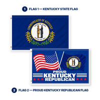 Kentucky State Flag and Proud Kentucky Republican Flag 3x5 2-Pack features and size details
