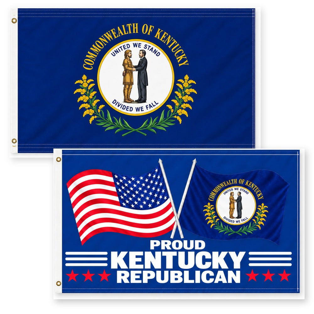 Kentucky State Flag and Proud Kentucky Republican Flag 3x5 2-Pack