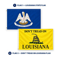 Louisiana State Flag and Don't Tread on Louisiana Flag 3x5 2-Pack features and size details