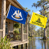 Louisiana State Flag and Don't Tread on Louisiana Flag 3x5 2-Pack displayed outdoors