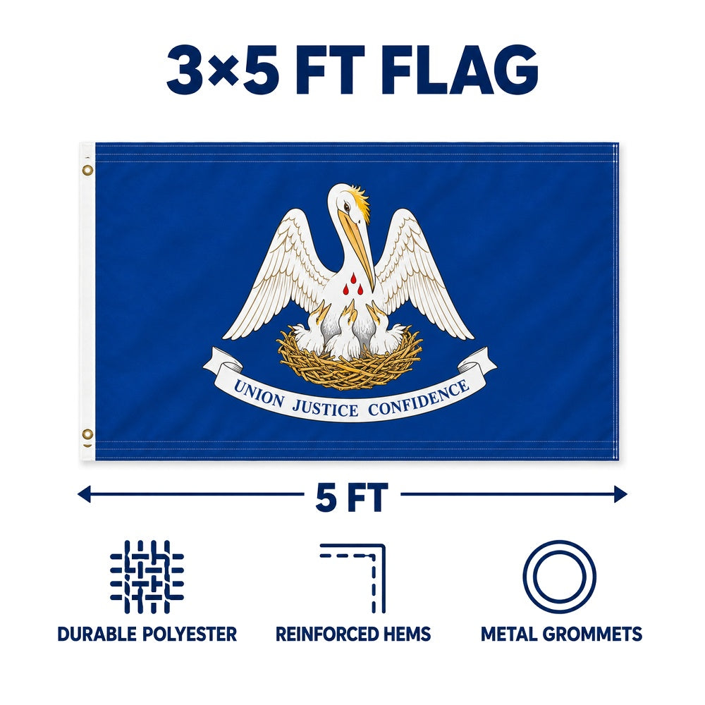 Louisiana State Flag 3x5 features and size details