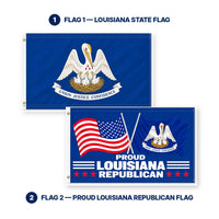 Louisiana State Flag and Proud Louisiana Republican Flag 3x5 2-Pack features and size details