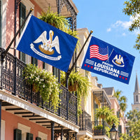 Louisiana State Flag and Proud Louisiana Republican Flag 3x5 2-Pack displayed outdoors