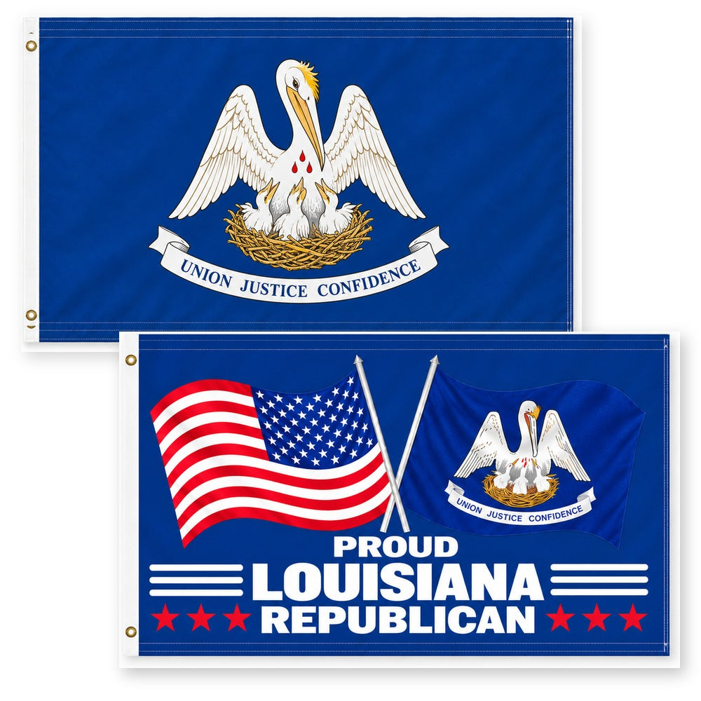 Louisiana State Flag and Proud Louisiana Republican Flag 3x5 2-Pack