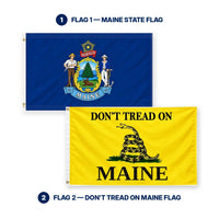 Maine State Flag and Don't Tread on Maine Flag 3x5 2-Pack features and size details