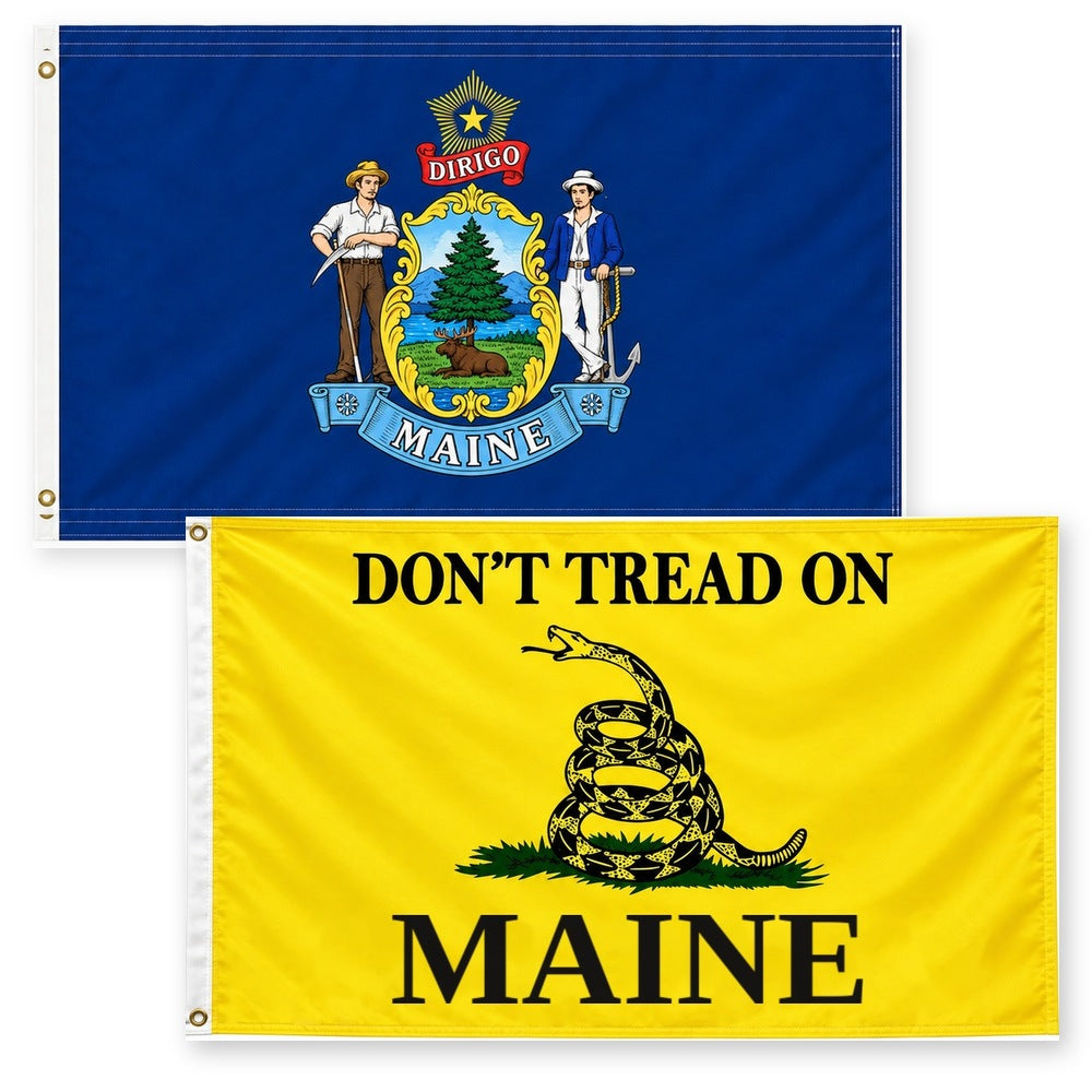 Maine State Flag and Don't Tread on Maine Flag 3x5 2-Pack