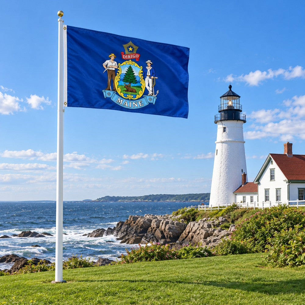 Maine State Flag 3x5 displayed outdoors