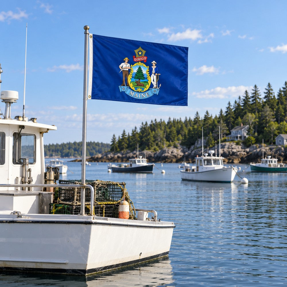Maine State Flag 3x5 displayed outdoors