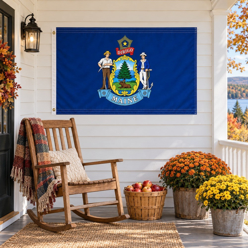 Maine State Flag 3x5 displayed outdoors