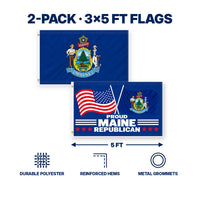 Maine State Flag and Proud Maine Republican Flag 3x5 2-Pack features and size details