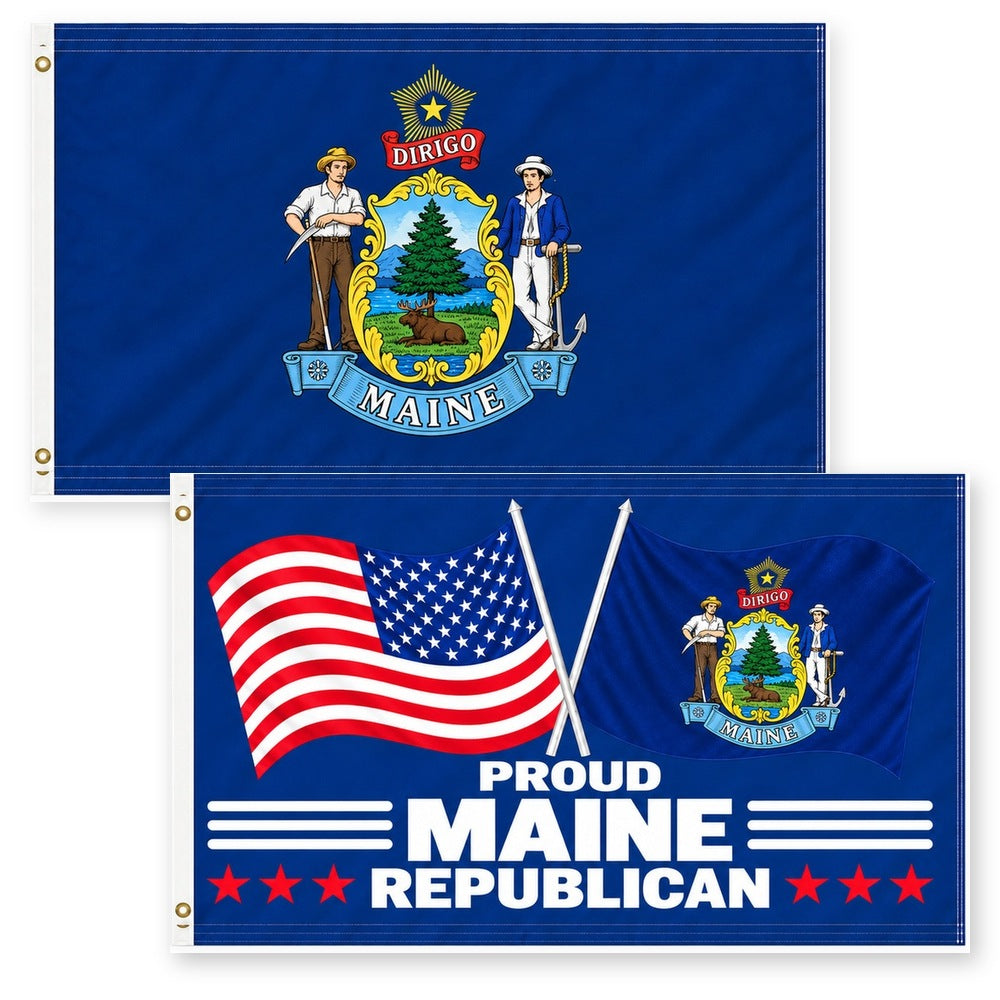 Maine State Flag and Proud Maine Republican Flag 3x5 2-Pack
