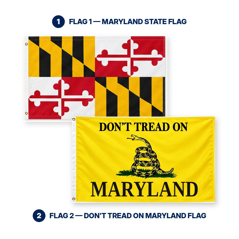 Maryland State Flag and Don't Tread on Maryland Flag 3x5 2-Pack features and size details
