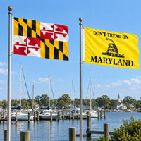 Maryland State Flag and Don't Tread on Maryland Flag 3x5 2-Pack displayed outdoors