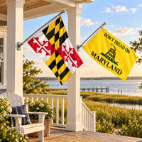 Maryland State Flag and Don't Tread on Maryland Flag 3x5 2-Pack displayed outdoors