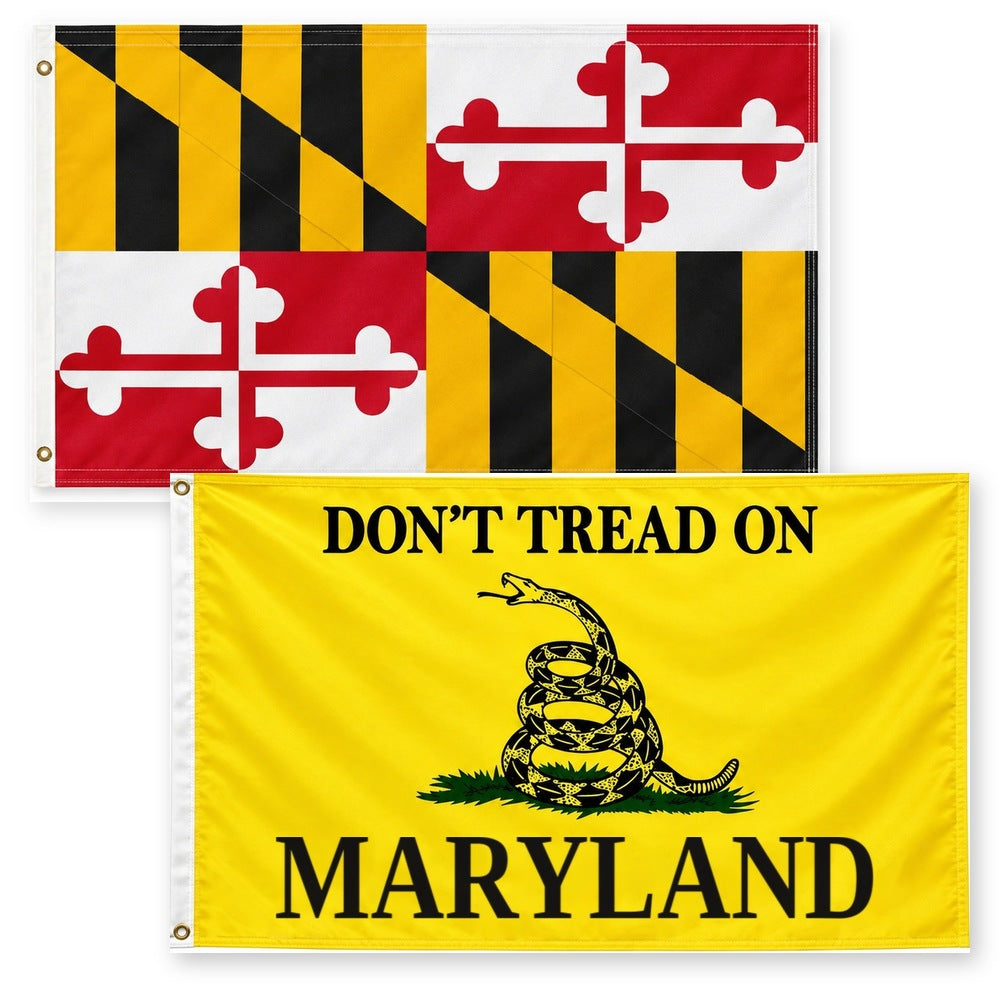 Maryland State Flag and Don't Tread on Maryland Flag 3x5 2-Pack