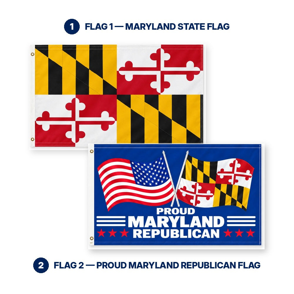 Maryland State Flag and Proud Maryland Republican Flag 3x5 2-Pack features and size details