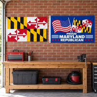 Maryland State Flag and Proud Maryland Republican Flag 3x5 2-Pack displayed outdoors