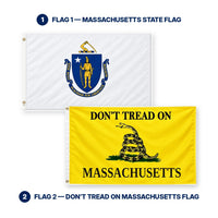 Massachusetts State Flag and Don't Tread on Massachusetts Flag 3x5 2-Pack features and size details