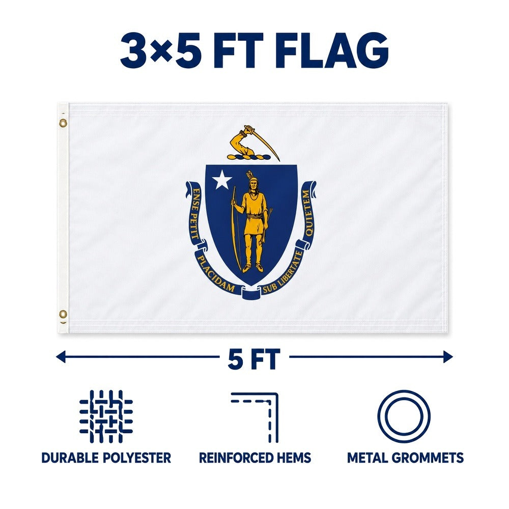 Massachusetts State Flag 3x5 features and size details