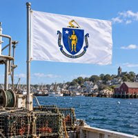 Massachusetts State Flag 3x5 displayed outdoors