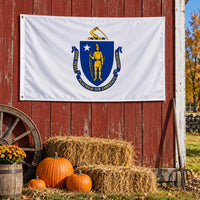 Massachusetts State Flag 3x5 displayed outdoors