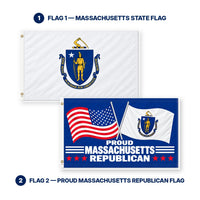 Massachusetts State Flag and Proud Massachusetts Republican Flag 3x5 2-Pack features and size details